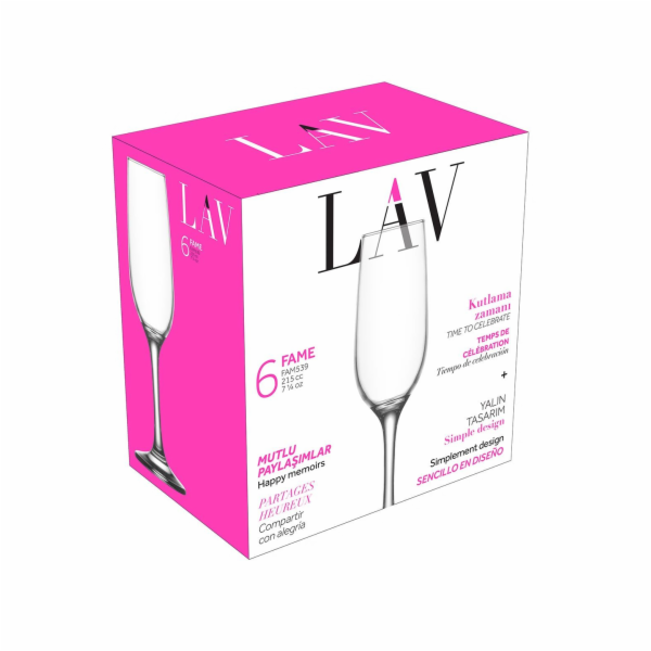 Sklenice na šampaňské LAV FAME LV-FAM539F, 215 ml, 6 ks.
