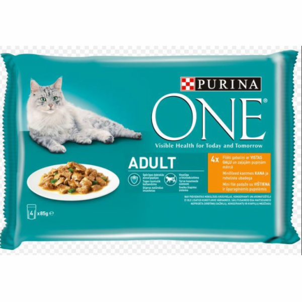 Mokré krmivo pro kočky ONE, kuřecí maso, 4 × 85 g