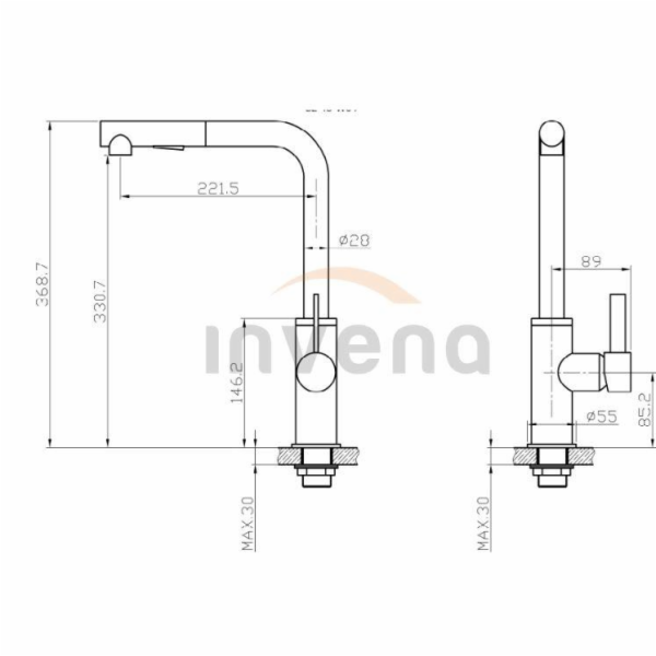 Kuchyňská baterie Invena Preto BZ-48-W04-L, černá