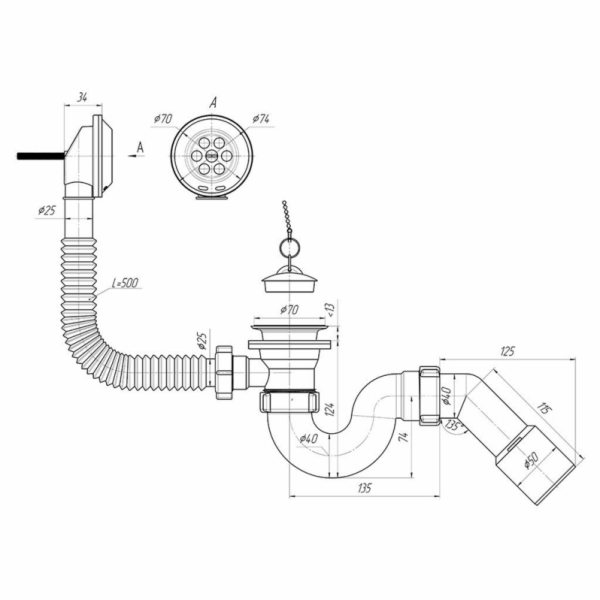 SIPHON VON E156 1 1/2 45 40X50 FLEXIBILNÍ HADICE