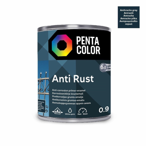 Antikorozní barva ANTI-RUST, 0,9 l, barva antracit