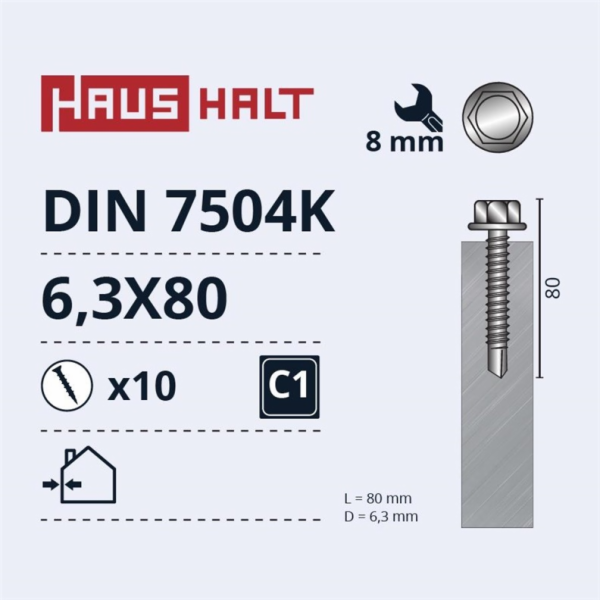 Samořezné šrouby Haushalt, DIN 7504K, 6,3 x 80 mm, 10 ks.