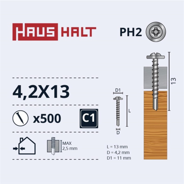 Samořezné šrouby Haushalt, DIN 14566, 4,2 x 13 mm, 30 ks.