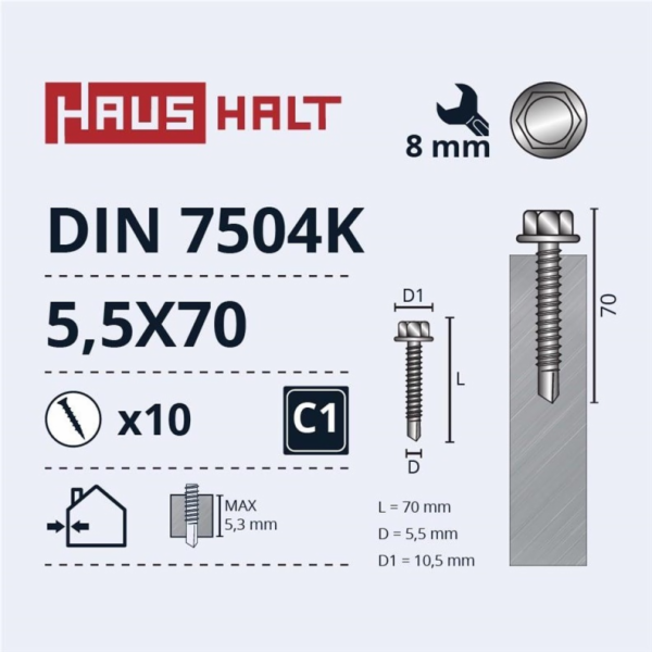 Samořezné šrouby Haushalt, DIN 7504K, 5,5 x 70 mm, 10 ks.