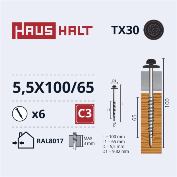 Samořezné šrouby Haushalt, DIN 7504N, 5,5 x 100/65 mm, 6 ks.
