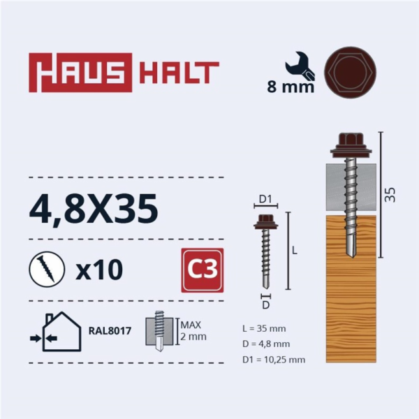 Samořezné šrouby Haushalt, DIN 7504K, 4,8 x 35 mm, 10 ks.