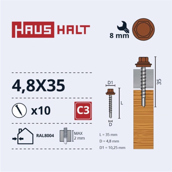 Samořezné šrouby Haushalt, DIN 7504K, 4,8 x 35 mm, 10 ks.