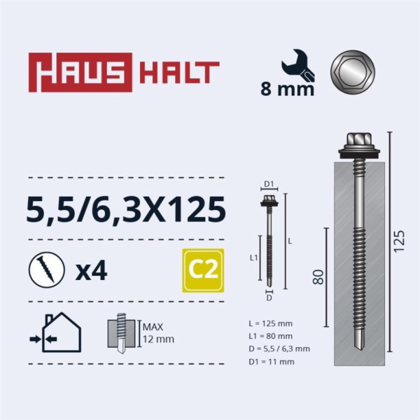 Samořezné šrouby Haushalt, DIN 7504K, 5,5/6,3 x 125 mm, 4...