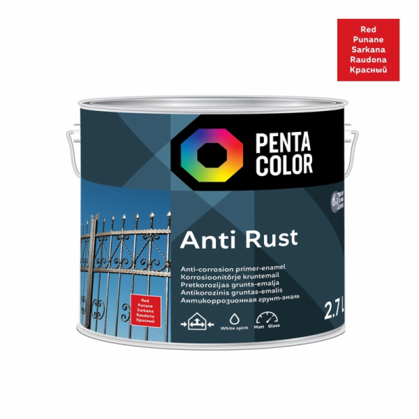 barva Pentacolor Antirust, červená, 2,7l