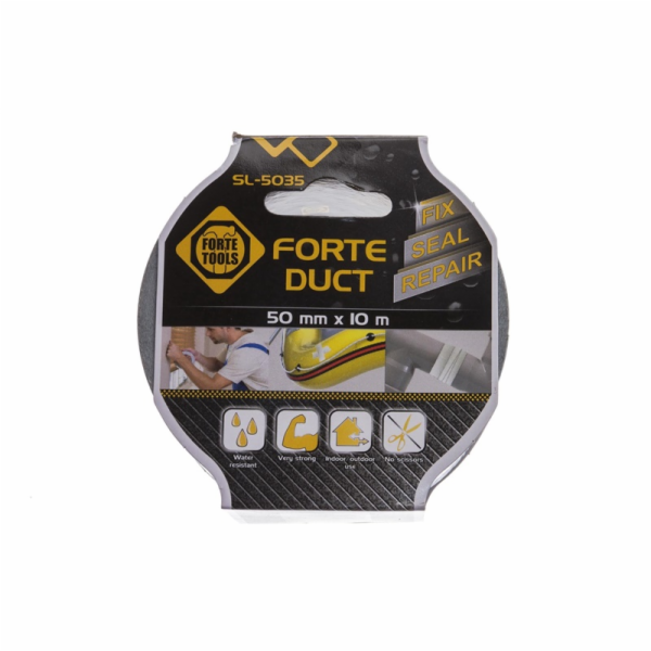 Látková lepicí páska FORTE TOOLS, 10 m × 50 mm, stříbrná.