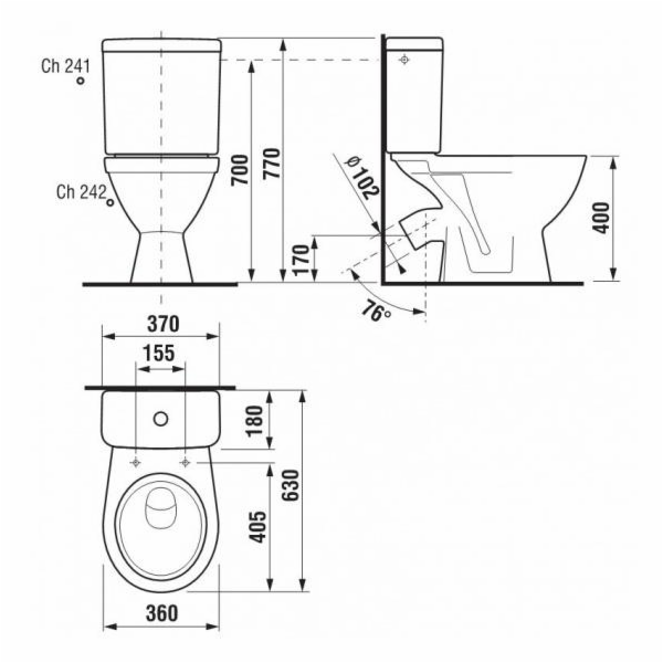 WC JIKA LYRA PLUS H8263840002421, 360×630 mm
