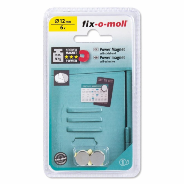 Magnety - nalepovací kotouče Fix-O-Moll, 12 mm, 6 ks.