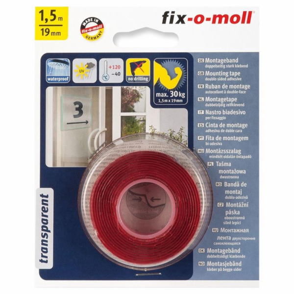 Oboustranná lepicí páska Fix-O-Moll, 1,5 m x 19 mm, 30 kg