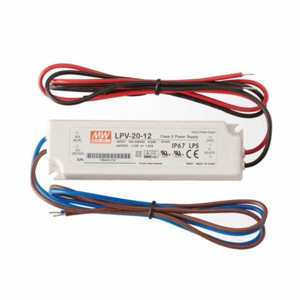 Zdroj napájení Mean Well LED, 1,67 A, 20W, 12V, IP67
