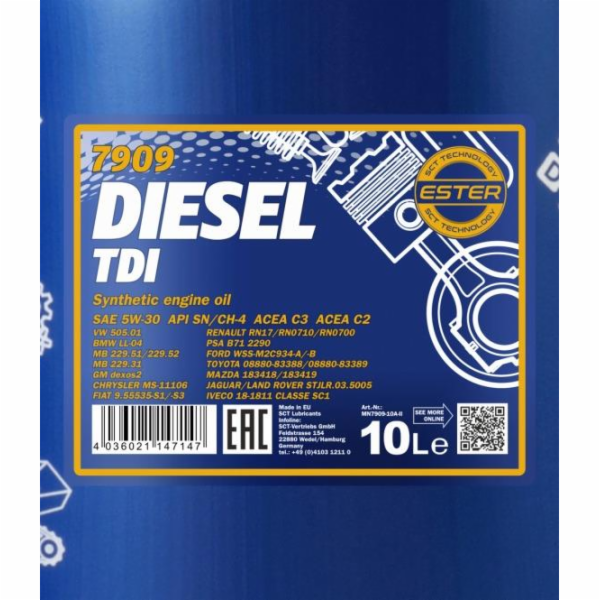 Automobilový motorový olej Mannol Diesel TDI, 5W-30, 10l