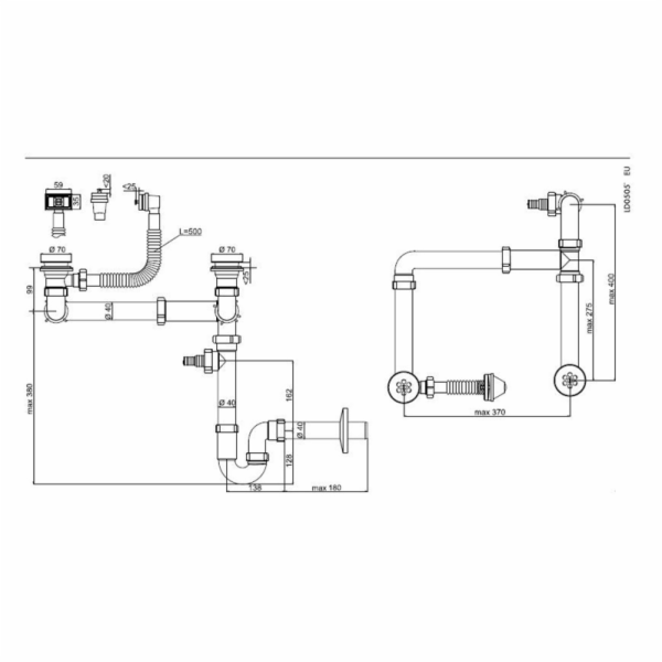 Sifon pro dvojdřez Aniplast LD0505PL, 1 1/2 x 40