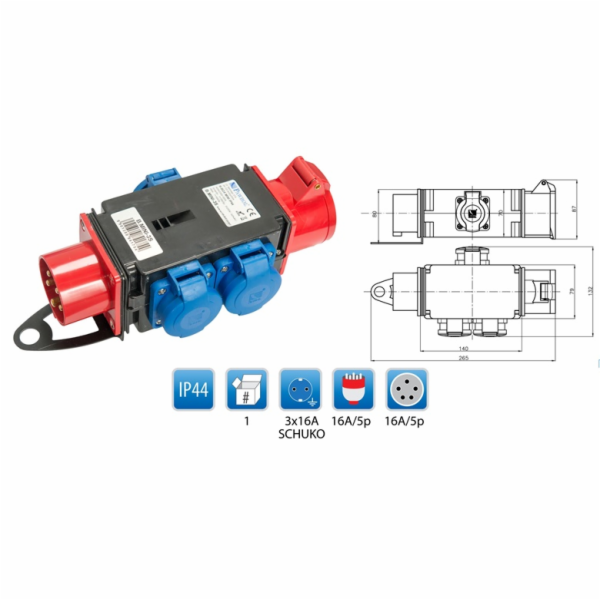 Rozvaděč R-BOX MINI 3S, 1x16A/5p + 3x16A/250V, IP44