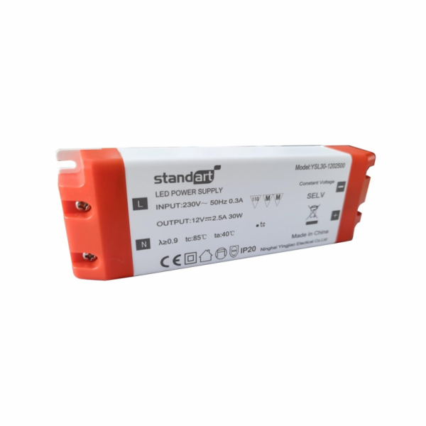 Napájení Standardní, LED, 2,5A, 0-30W, 12V, DC, IP20