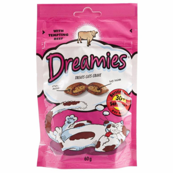 Delicious pro kočky Dreamies, s hovězím masem, 60 gr