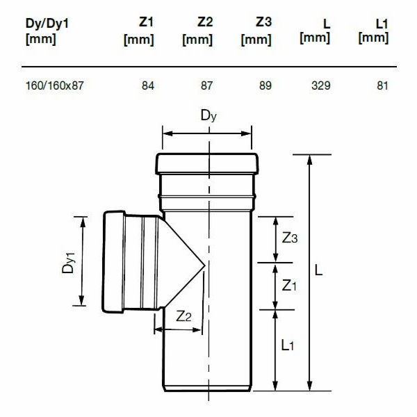 Venkovní drenážní tričko Wavin, O 160 / 160 mm, 87°