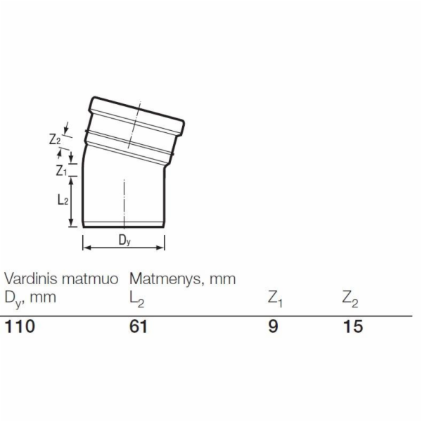 Venkovní drenážní koleno Wavin, O 110 mm, 15°
