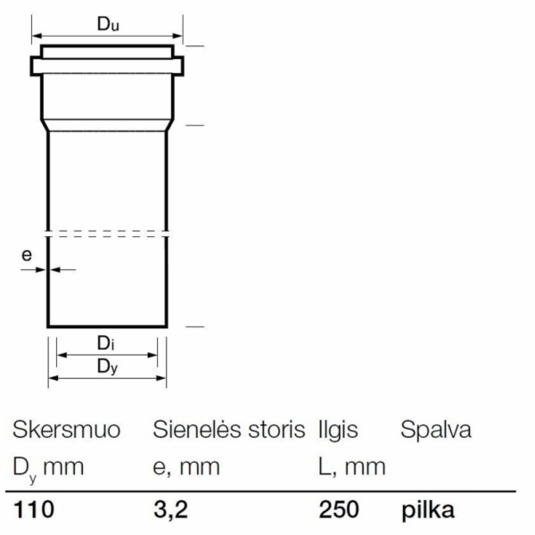 Vnitřní kanalizační PVC trubka Wavin, O 110 mm, 0,25m