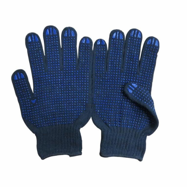 Pletené rukavice potažené PVC puntíky, černá velikost XL