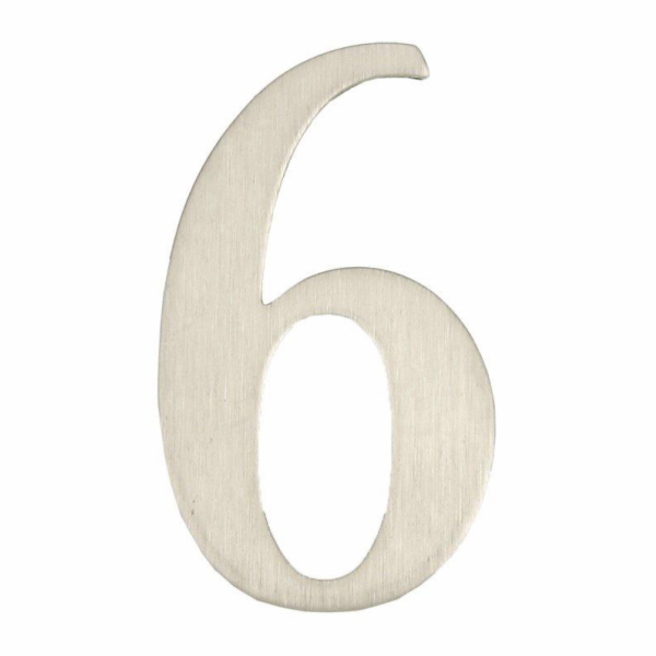 Číslo dveří "6", nerezová ocel, 62 mm