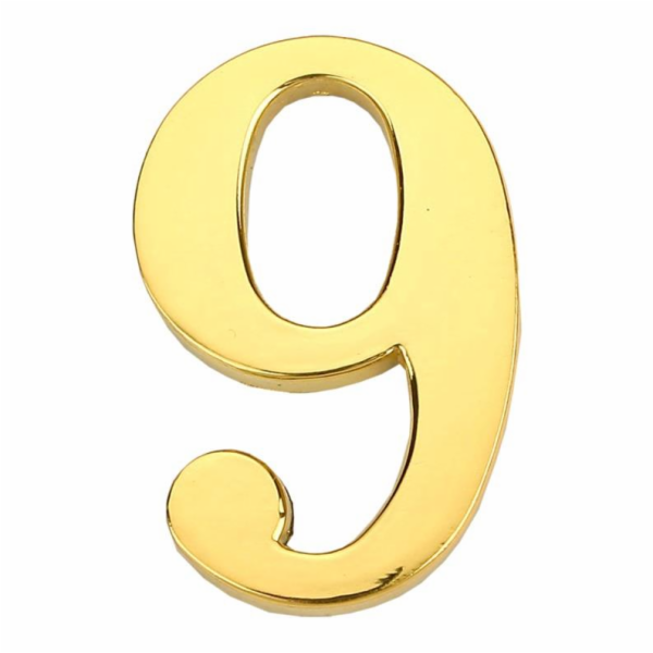Číslo dveří "9", zlatá barva, 45 mm