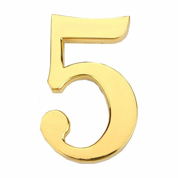 Číslo dveří "5", zlatá barva, 45 mm