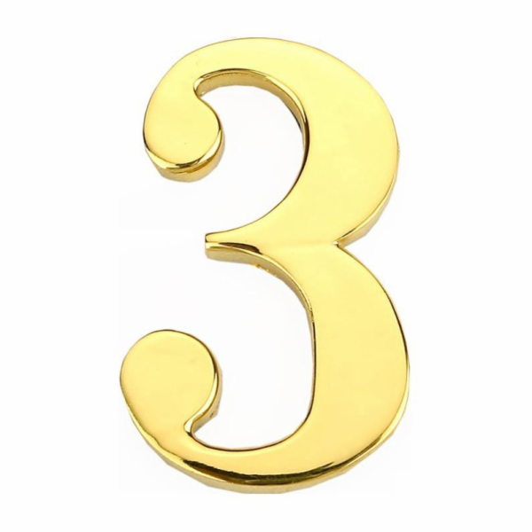 Číslo dveří "3", zlatá barva, 45 mm