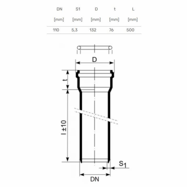 Vnitřní kanalizační potrubí Magnaplast Skolan O 110mm, 0,5m