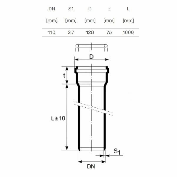 Vnitřní kanalizační potrubí HTplus, O 110 mm, 1m