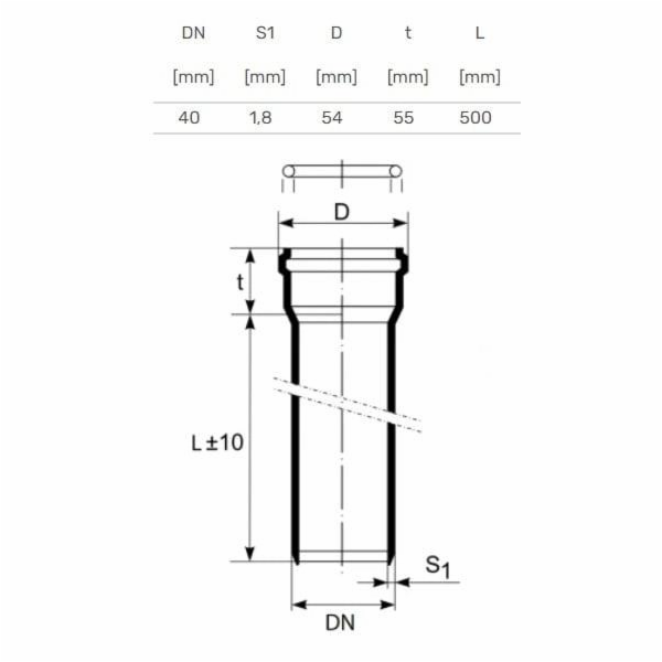 Vnitřní kanalizační potrubí HTplus, O 40 mm, 0,5m