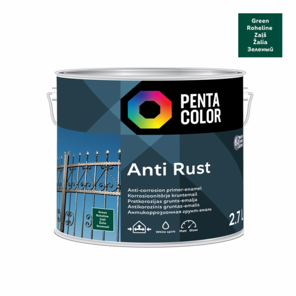 Emailová barva Pentacolor Antirust, zelená, 2,7l