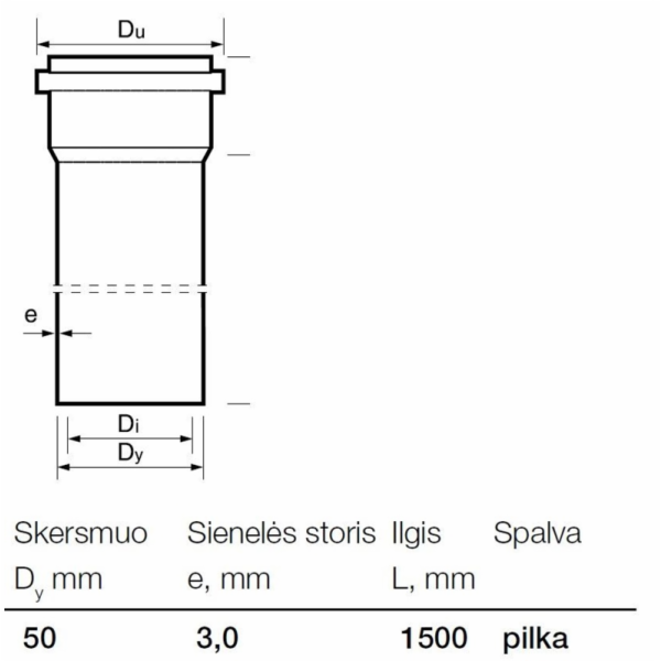 Vnitřní kanalizační PVC trubka Wavin, O 50 mm, 1,5m