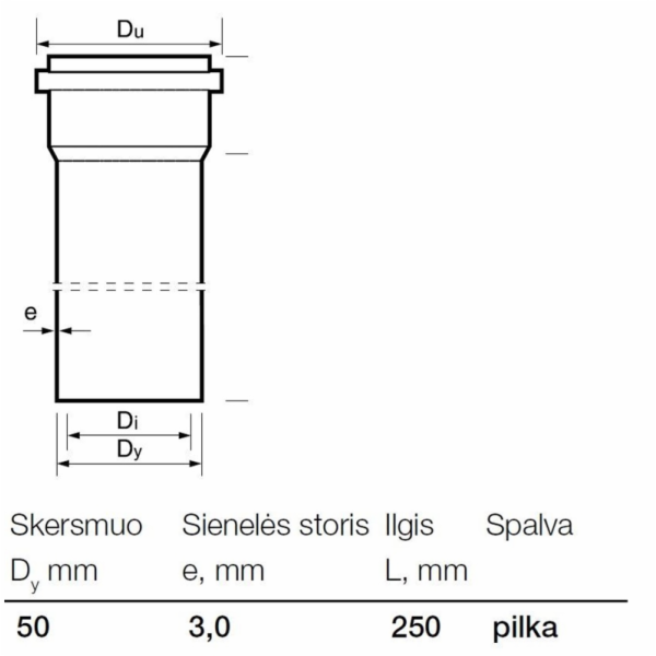 Vnitřní kanalizační PVC trubka Wavin, O 50 mm, 0,25m