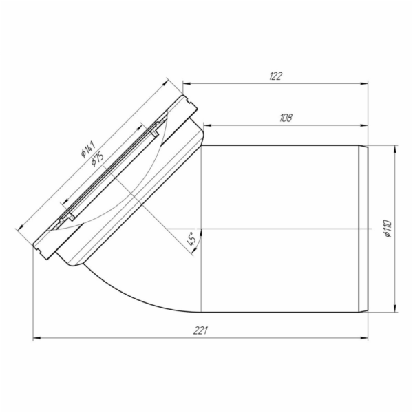 Koleno WC Ani Plast W4220, 45°, O 110/141 mm, bílá