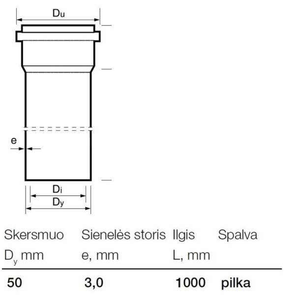 Vnitřní kanalizační PVC trubka Wavin, O 50 mm, 1m