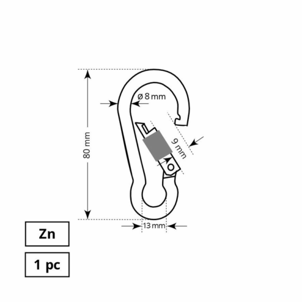 Zapínací karabina s maticí Haushalt, ZP, 1DD, 8 x 80 mm