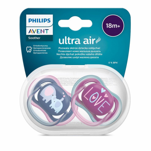 Šidítko Avent Ultra air 2ks pro holky +18 m slon Vel.18+ m