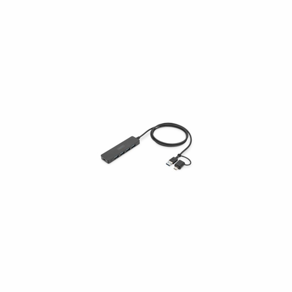 Digitus USB 3.0 Hub/4portový SlimLine USB A Hub + USB-C a...