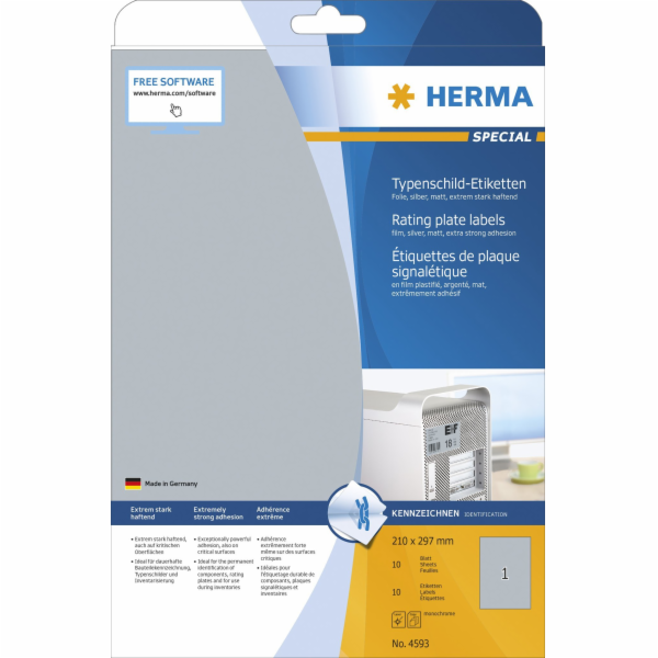 Herma HERMA Typschildetiketten A4 silb. 210x297 mm Fólie ...