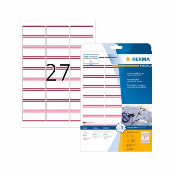 Textilní etikety Herma, snímatelné, A4, - 4512