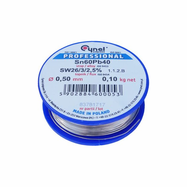 Premium Lux Tin 0,50mm 100g SW26/3/2,5% pájecí výplň (Sn6...