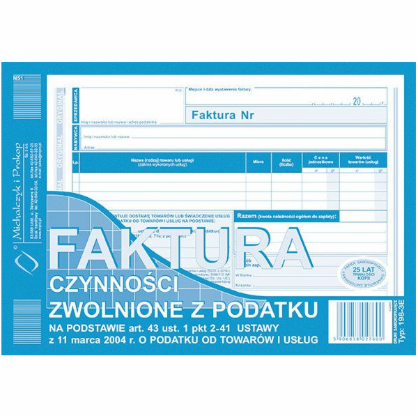 Michalczyk & Prokop Faktura za činnosti osvobození od dan...