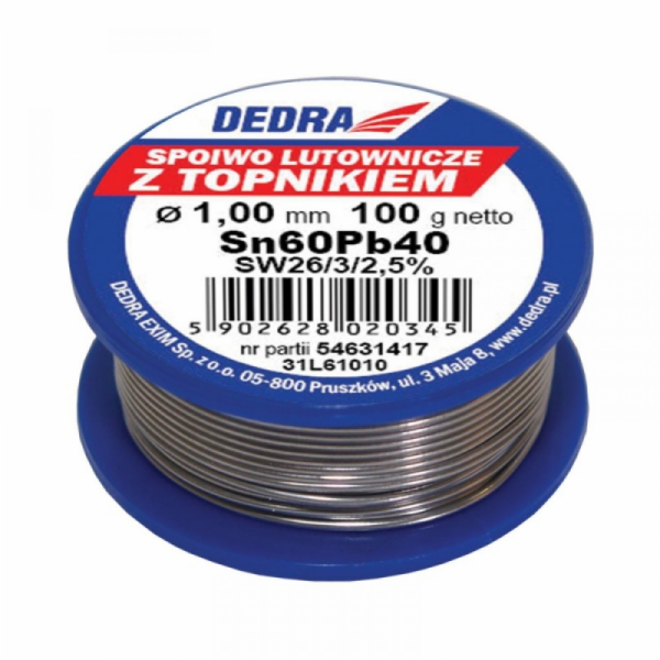 Dedra pájka s Pb60Sn40 tavidlem 1mm 100g na cívce - 31L61010