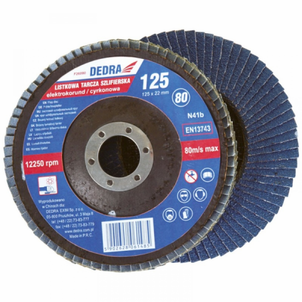 Dedra Flap brusný kotouč 125x22mm zirkonové zrno 80 - F26080