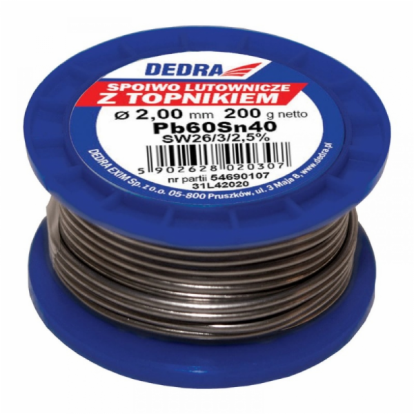 Dedra pájka s Pb60Sn40 tavidlem 2mm 200g na cívce - 31L42020