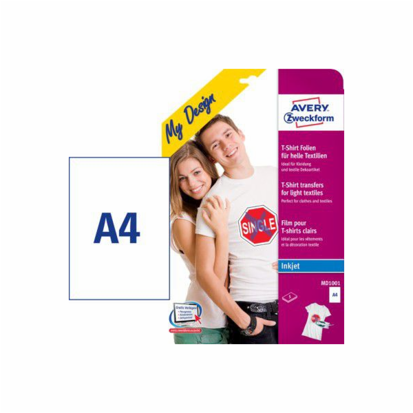 Přenosové fólie na trička Avery Zweckform na světlé látky...